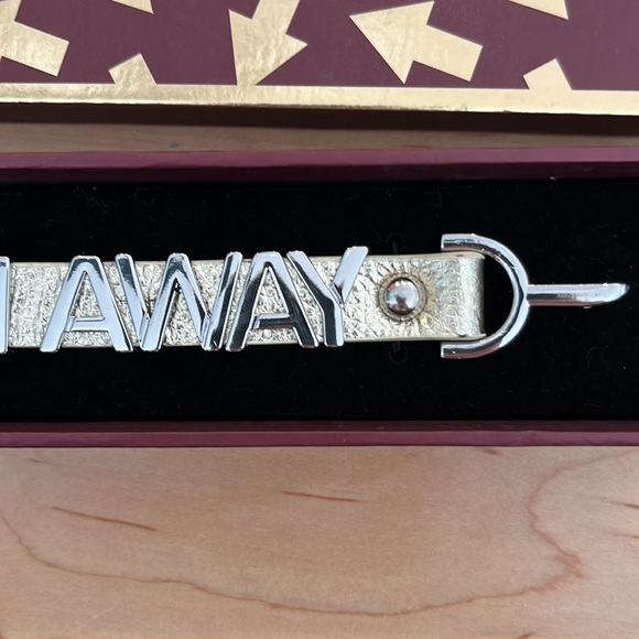 Leather RUN AWAY Cuff, Silver Tone over Gold Leather - Picture 4 of 6